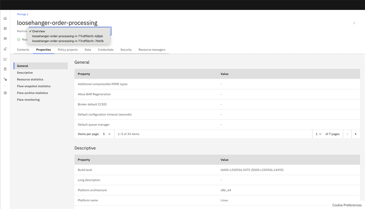 This page provides details about a deployed runtime, along with a list of the replicas in the header.